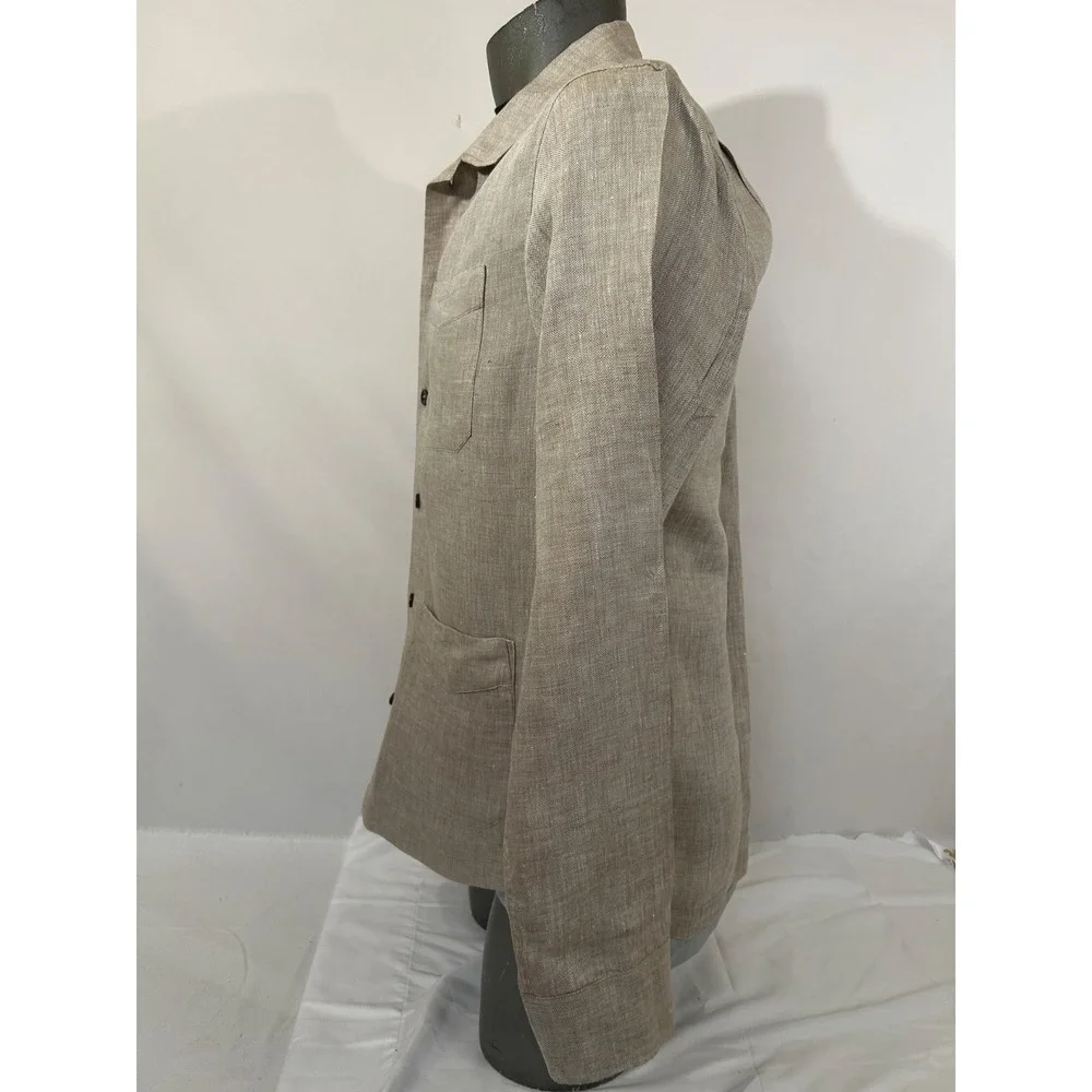 Banana Republic Mens Linen Herringbone Chore Shirt Jacket Beige Utility Sz M